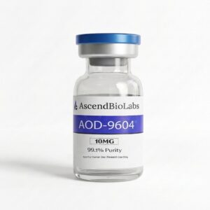 AOD-9604 UK peptide research profile showing a synthetic human growth hormone fragment and laboratory analytical characterisation.