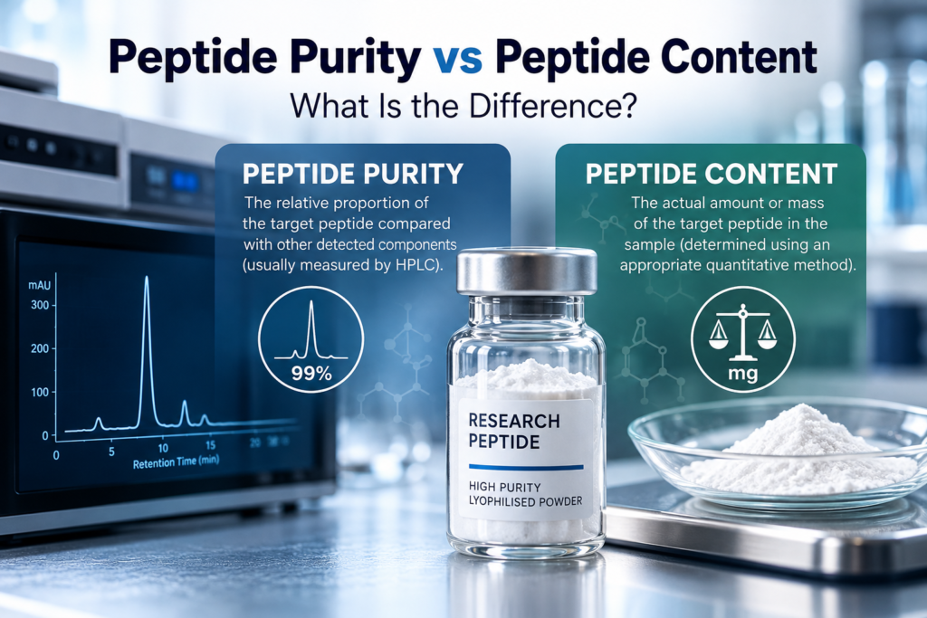 Peptide purity vs peptide content in laboratory analytical testing